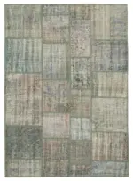Patchwork Gri Pamuk Üzerine Yün El Dokuma Kilim-176x242