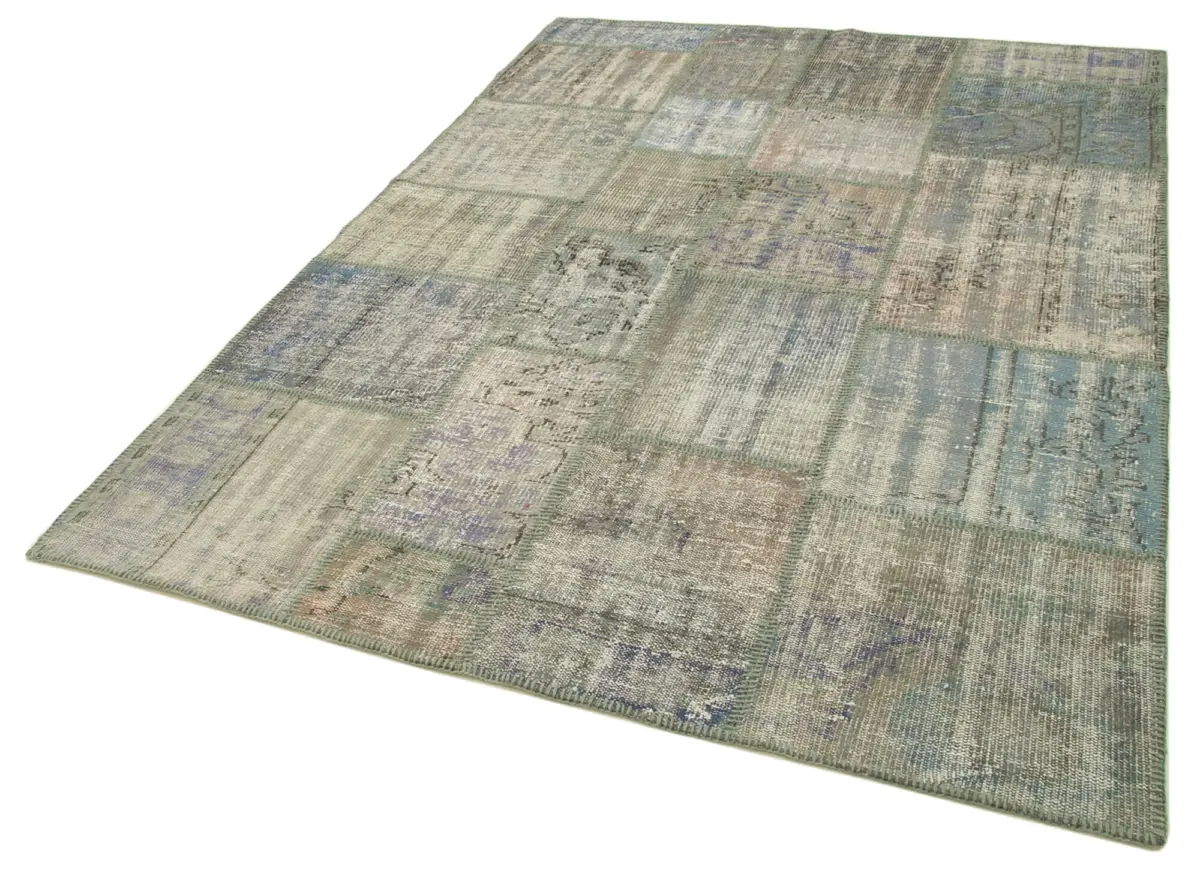 Patchwork Gri Pamuk Üzerine Yün El Dokuma Kilim-176x242 - Görsel 3