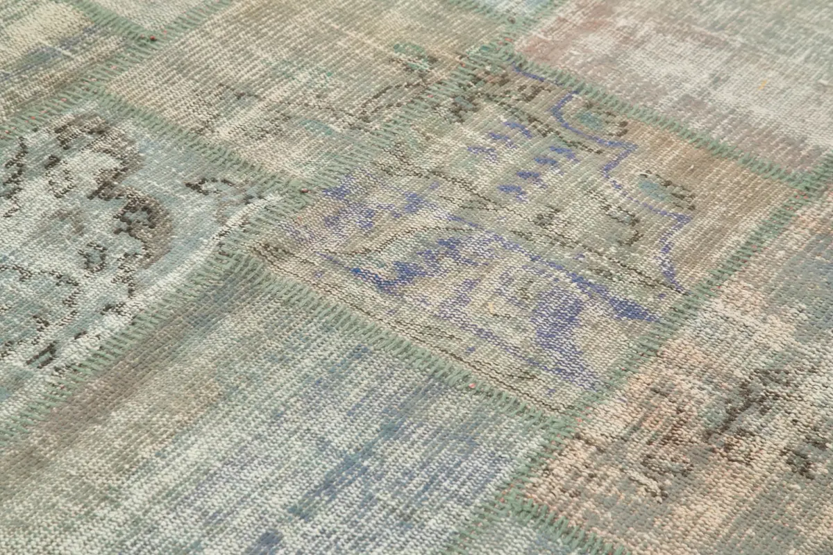 Patchwork Gri Pamuk Üzerine Yün El Dokuma Kilim-176x242 - Görsel 5