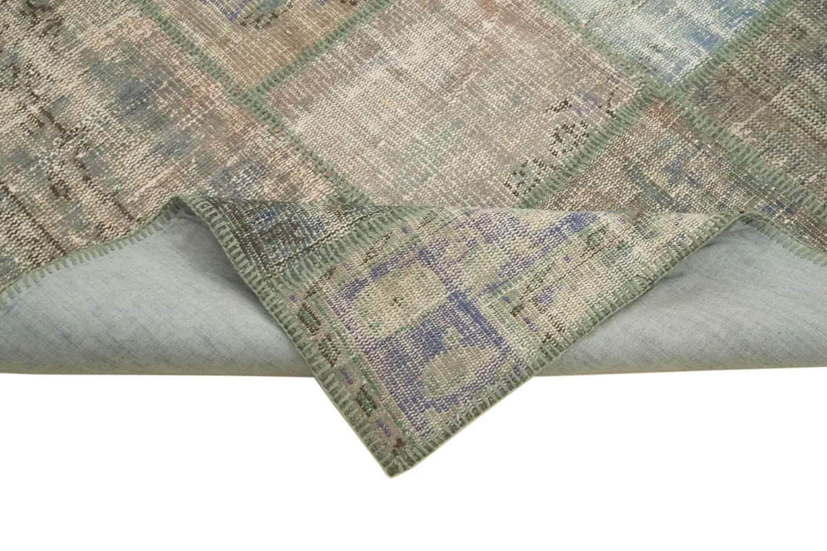 Patchwork Gri Pamuk Üzerine Yün El Dokuma Kilim-176x242 - Görsel 6