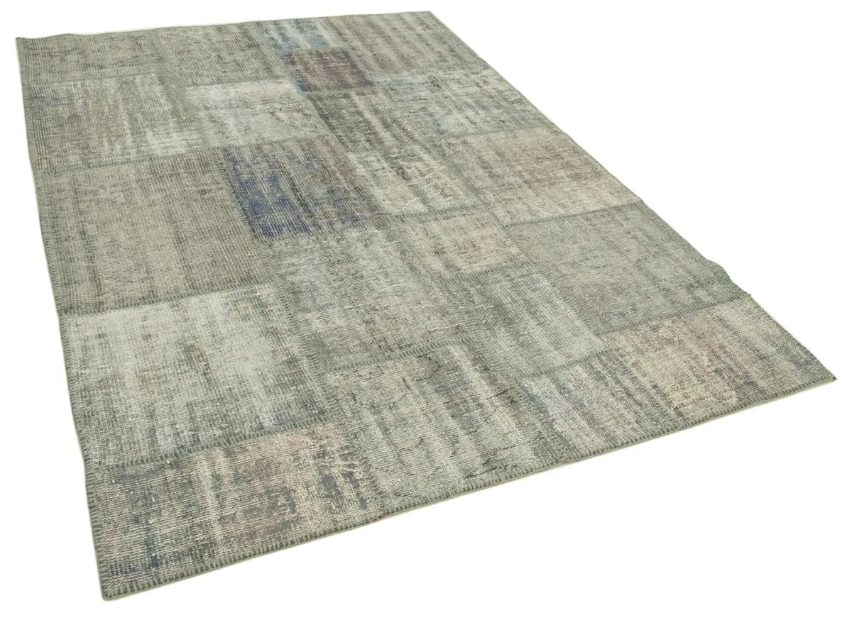 Patchwork Gri Pamuk Üzerine Yün El Dokuma Kilim-173x242 - Görsel 2