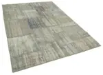 Patchwork Gri Pamuk Üzerine Yün El Dokuma Kilim-173x242 - Görsel 2