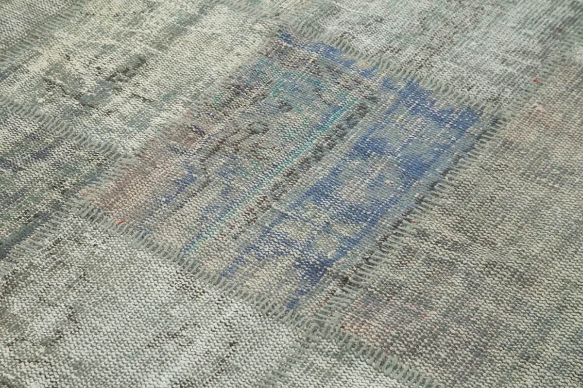 Patchwork Gri Pamuk Üzerine Yün El Dokuma Kilim-173x242 - Görsel 5