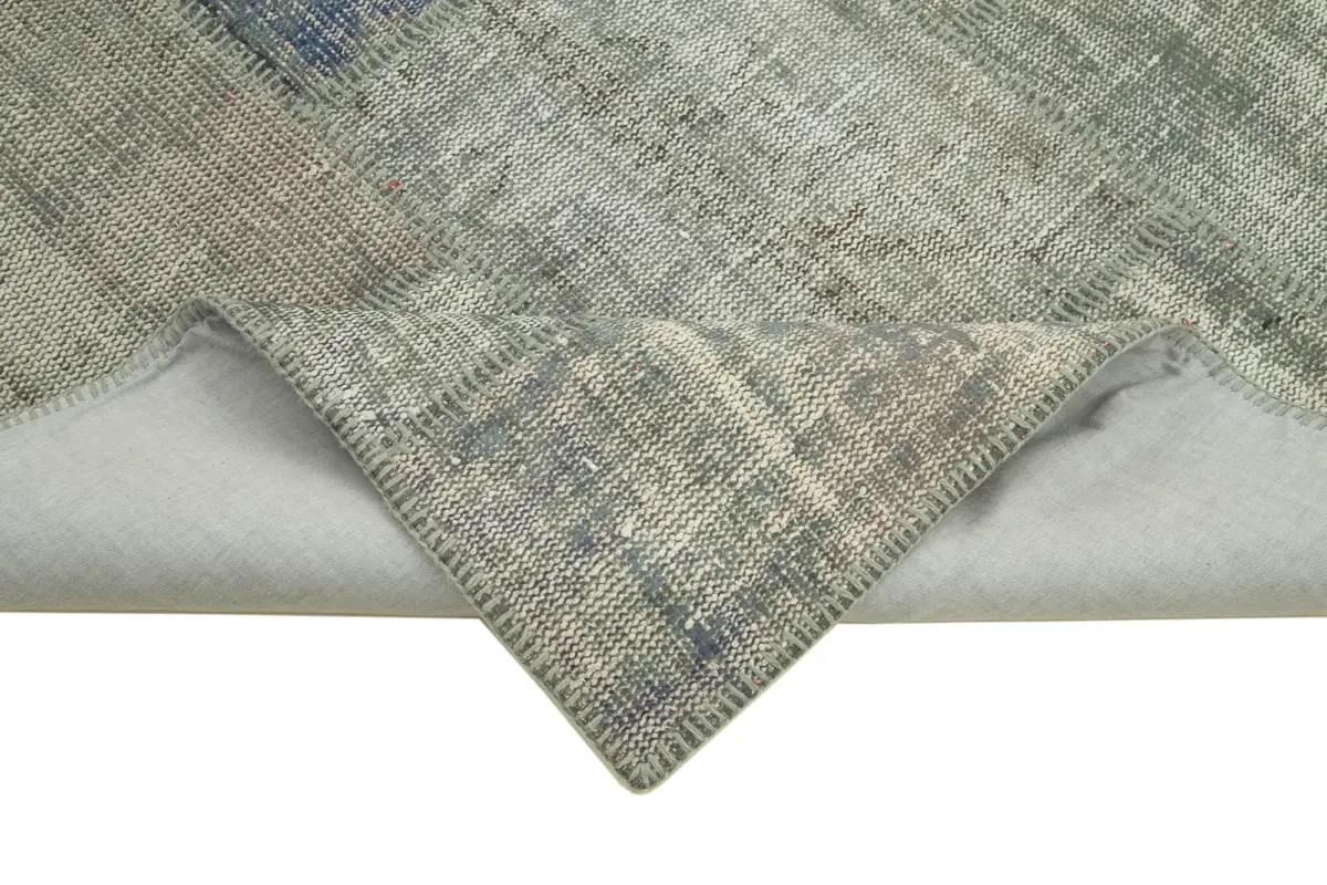 Patchwork Gri Pamuk Üzerine Yün El Dokuma Kilim-173x242 - Görsel 6