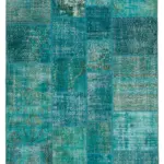 Patchwork Turkuaz Pamuk Üzerine Yün El Dokuma Kilim-171x240