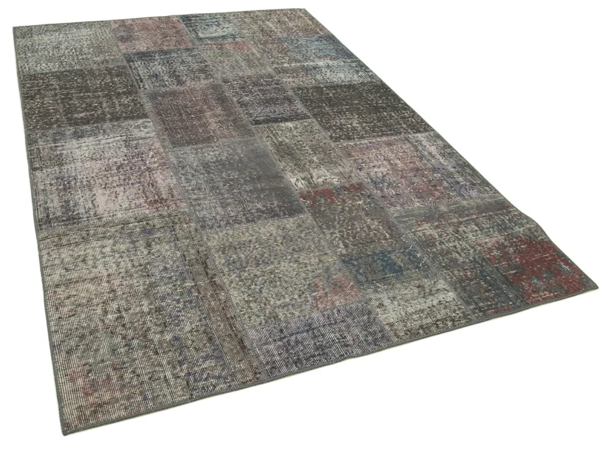 Patchwork Gri Pamuk Üzerine Yün El Dokuma Kilim-171x240 - Görsel 2