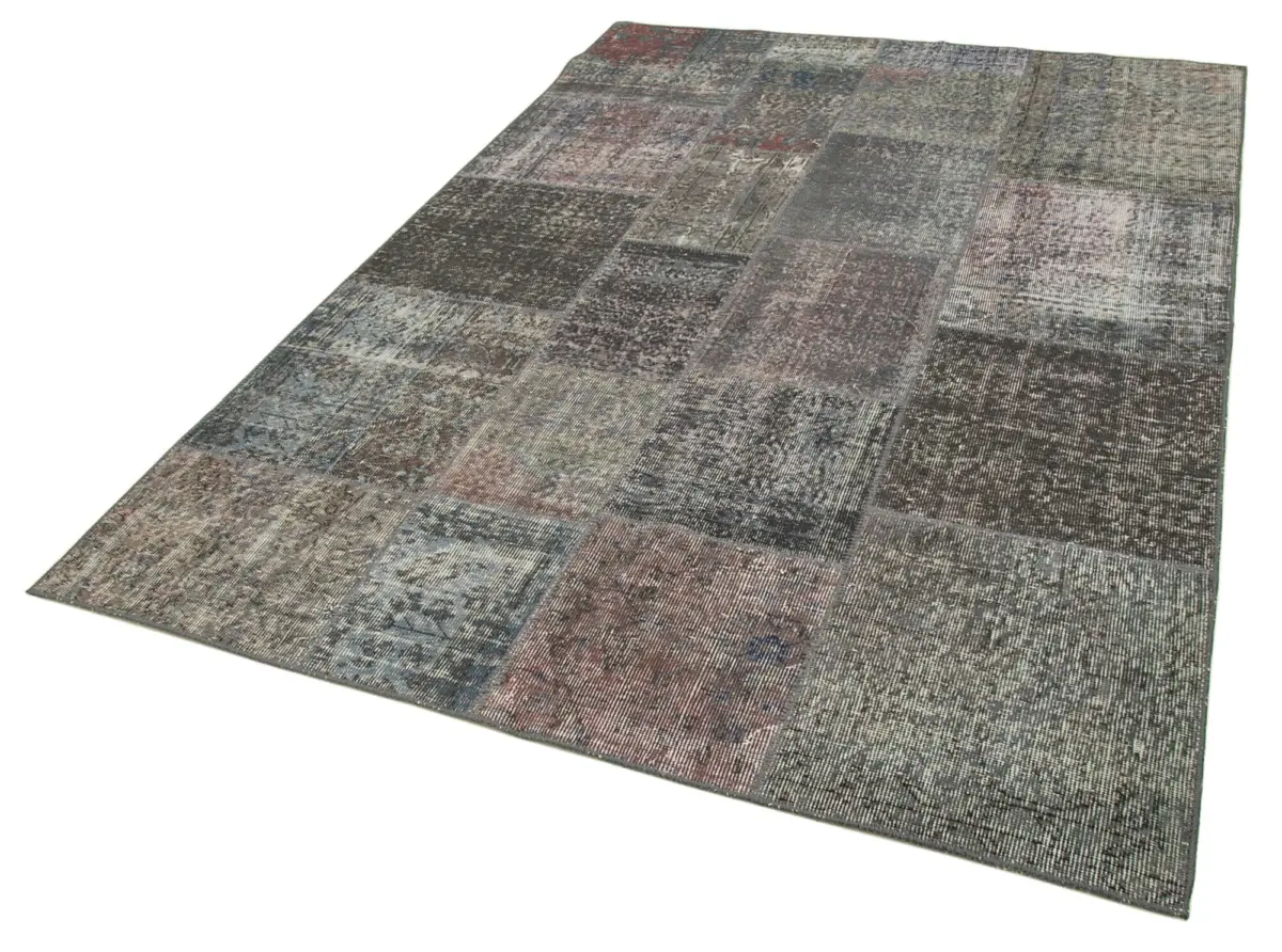Patchwork Gri Pamuk Üzerine Yün El Dokuma Kilim-171x240 - Görsel 3