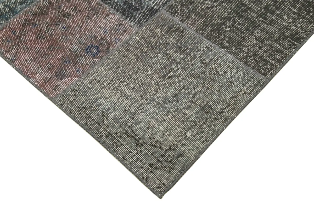 Patchwork Gri Pamuk Üzerine Yün El Dokuma Kilim-171x240 - Görsel 4