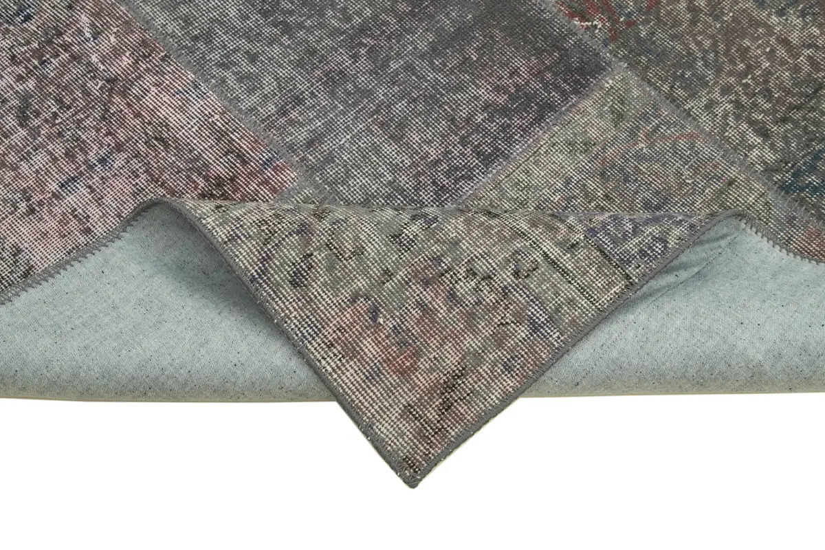 Patchwork Gri Pamuk Üzerine Yün El Dokuma Kilim-171x240 - Görsel 6