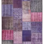 Patchwork Mor Pamuk Üzerine Yün El Dokuma Kilim-133x200