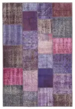 Patchwork Mor Pamuk Üzerine Yün El Dokuma Kilim-133x200
