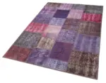 Patchwork Mor Pamuk Üzerine Yün El Dokuma Kilim-133x200 - Görsel 3