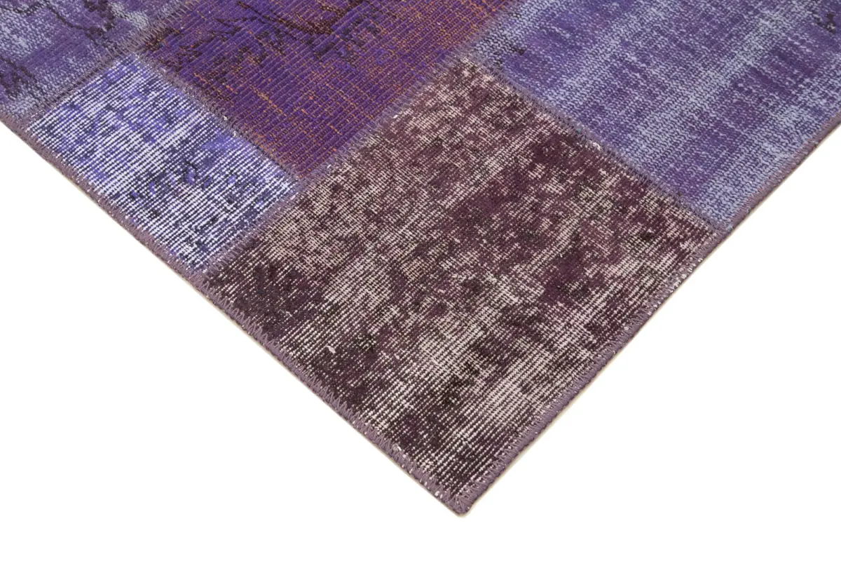 Patchwork Mor Pamuk Üzerine Yün El Dokuma Kilim-133x200 - Görsel 4