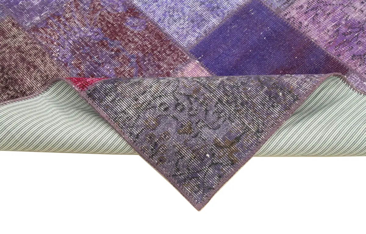 Patchwork Mor Pamuk Üzerine Yün El Dokuma Kilim-133x200 - Görsel 6
