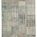 Patchwork Gri Pamuk Üzerine Yün El Dokuma Kilim-141x204