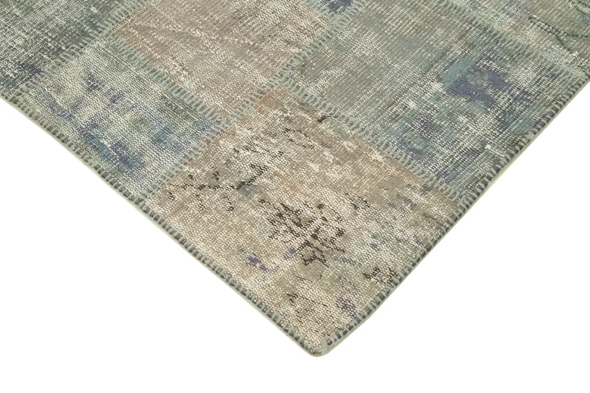 Patchwork Gri Pamuk Üzerine Yün El Dokuma Kilim-141x204 - Görsel 4
