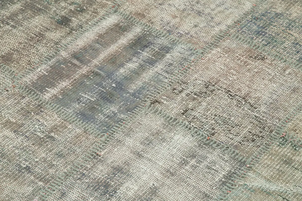 Patchwork Gri Pamuk Üzerine Yün El Dokuma Kilim-141x204 - Görsel 5