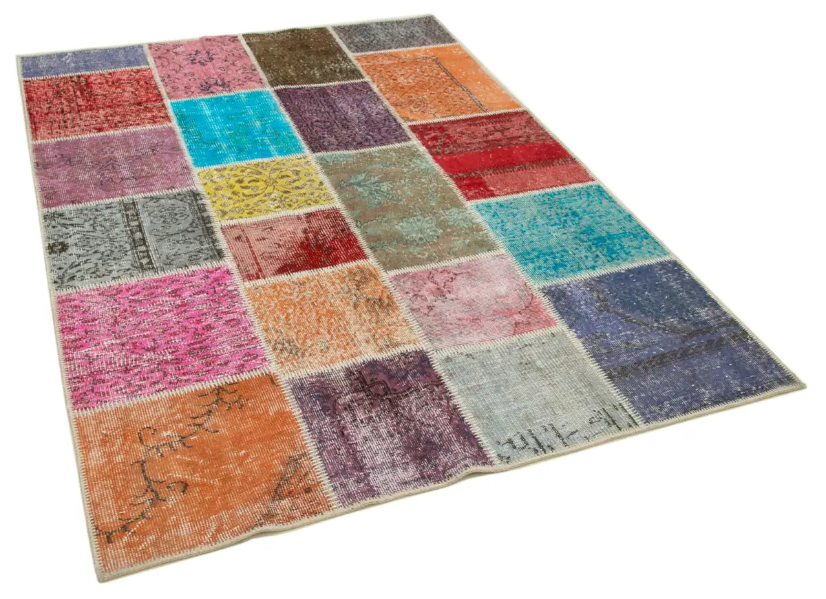 Patchwork Multi Pamuk Üzerine Yün El Dokuma Kilim-147x205 - Görsel 2