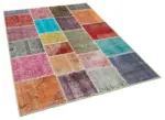 Patchwork Multi Pamuk Üzerine Yün El Dokuma Kilim-147x205 - Görsel 2