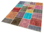 Patchwork Multi Pamuk Üzerine Yün El Dokuma Kilim-147x205 - Görsel 3