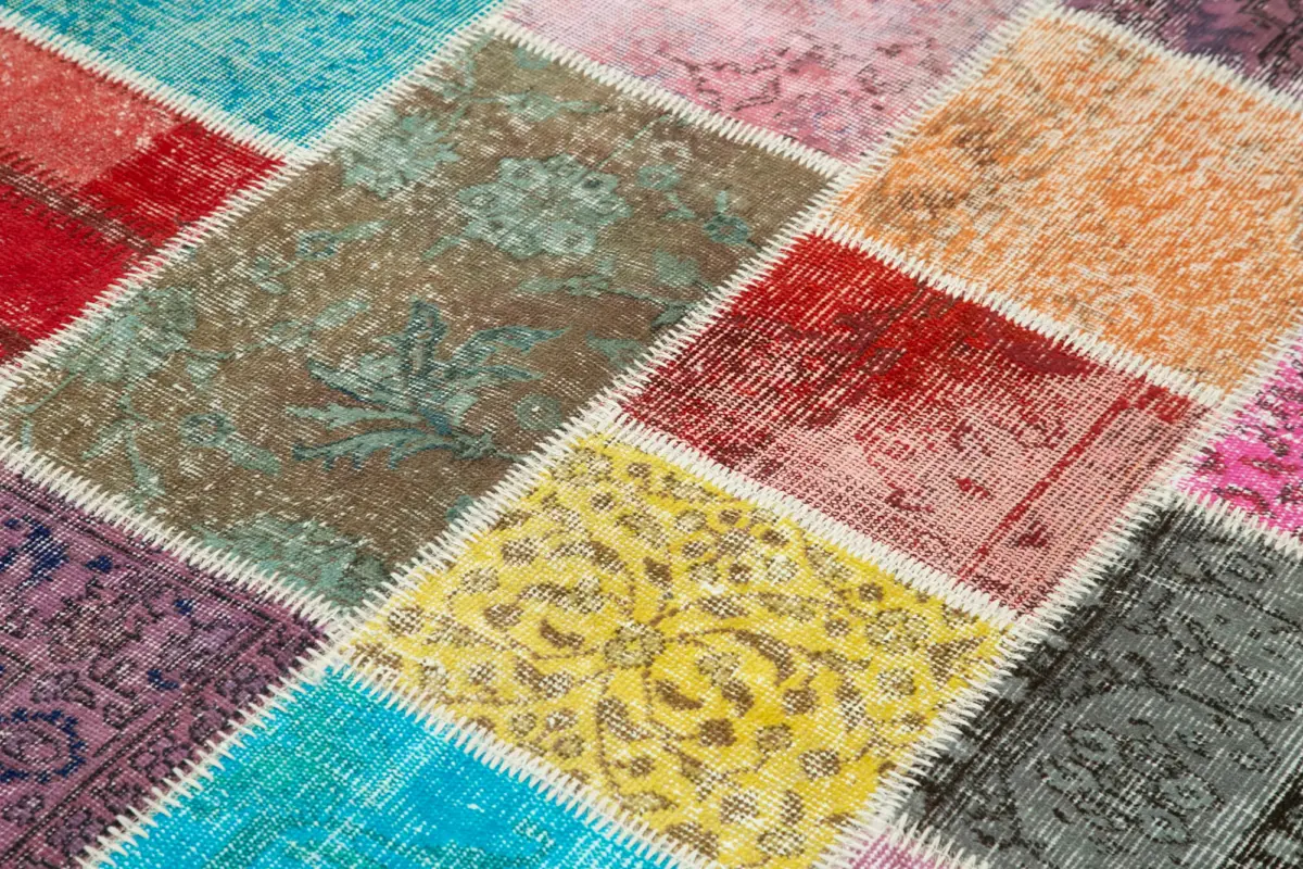 Patchwork Multi Pamuk Üzerine Yün El Dokuma Kilim-147x205 - Görsel 5