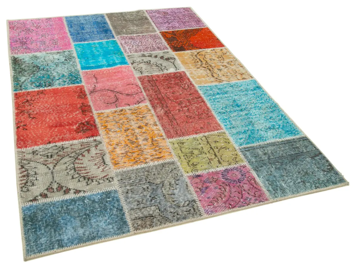 Patchwork Multi Pamuk Üzerine Yün El Dokuma Kilim-145x205 - Görsel 2