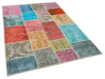 Patchwork Multi Pamuk Üzerine Yün El Dokuma Kilim-145x205 - Görsel 2