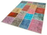 Patchwork Multi Pamuk Üzerine Yün El Dokuma Kilim-145x205 - Görsel 3