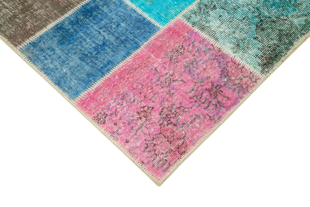Patchwork Multi Pamuk Üzerine Yün El Dokuma Kilim-145x205 - Görsel 4