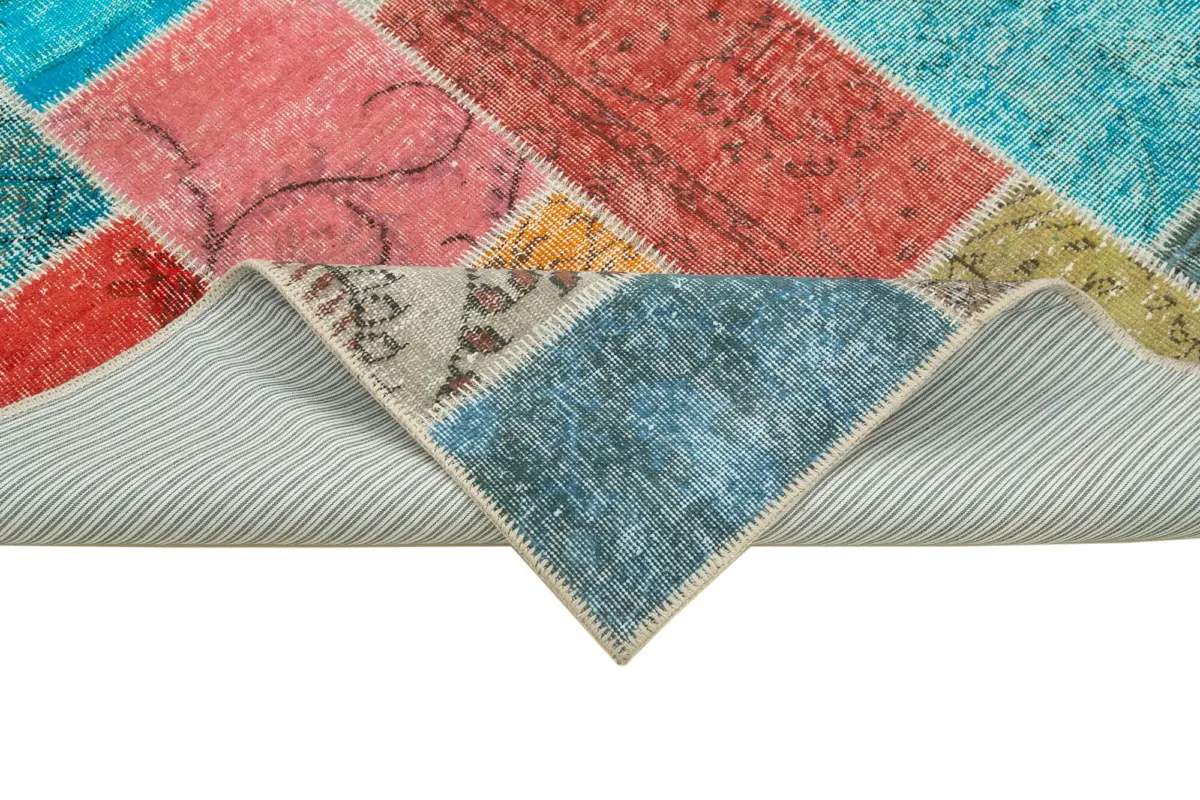 Patchwork Multi Pamuk Üzerine Yün El Dokuma Kilim-145x205 - Görsel 6