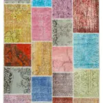 Patchwork Multi Pamuk Üzerine Yün El Dokuma Kilim-143x206