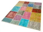 Patchwork Multi Pamuk Üzerine Yün El Dokuma Kilim-143x206 - Görsel 3
