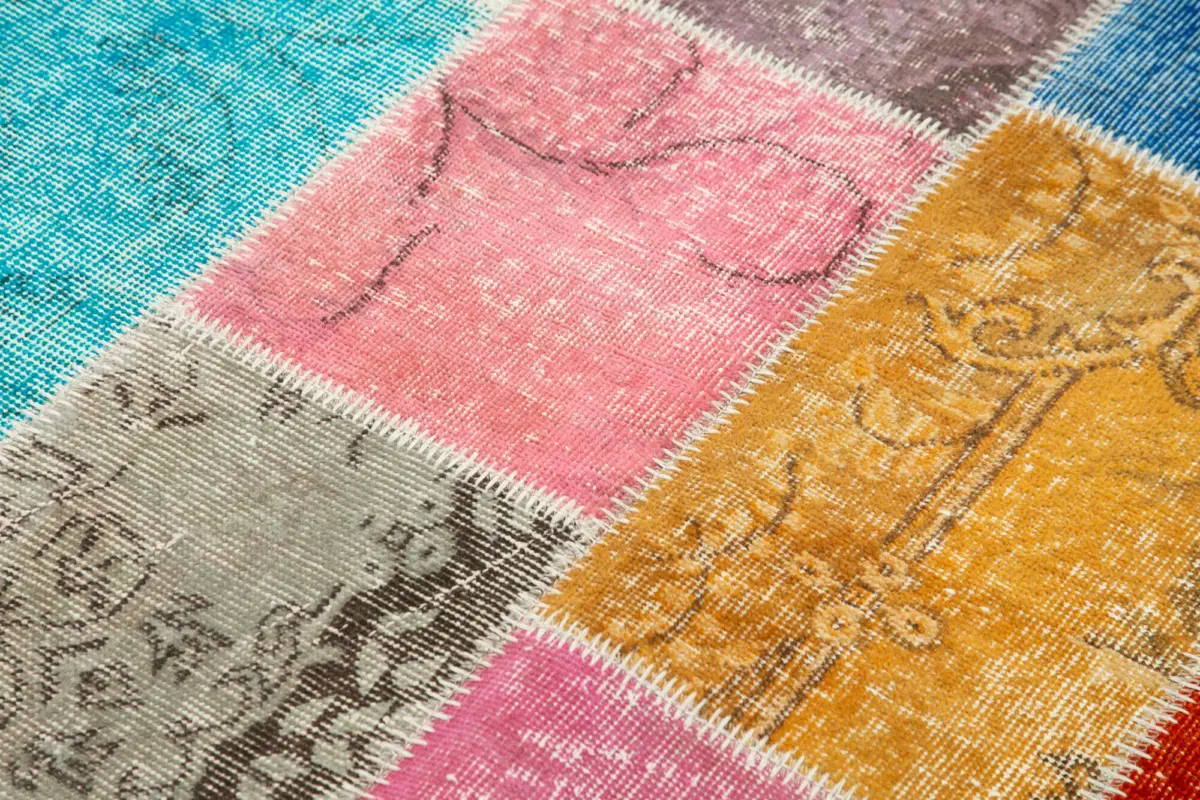 Patchwork Multi Pamuk Üzerine Yün El Dokuma Kilim-143x206 - Görsel 5