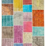 Patchwork Multi Pamuk Üzerine Yün El Dokuma Kilim-145x208