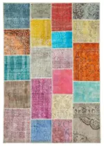 Patchwork Multi Pamuk Üzerine Yün El Dokuma Kilim-145x208