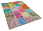 Patchwork Multi Pamuk Üzerine Yün El Dokuma Kilim-145x208 - Görsel 2