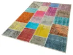 Patchwork Multi Pamuk Üzerine Yün El Dokuma Kilim-145x208 - Görsel 3