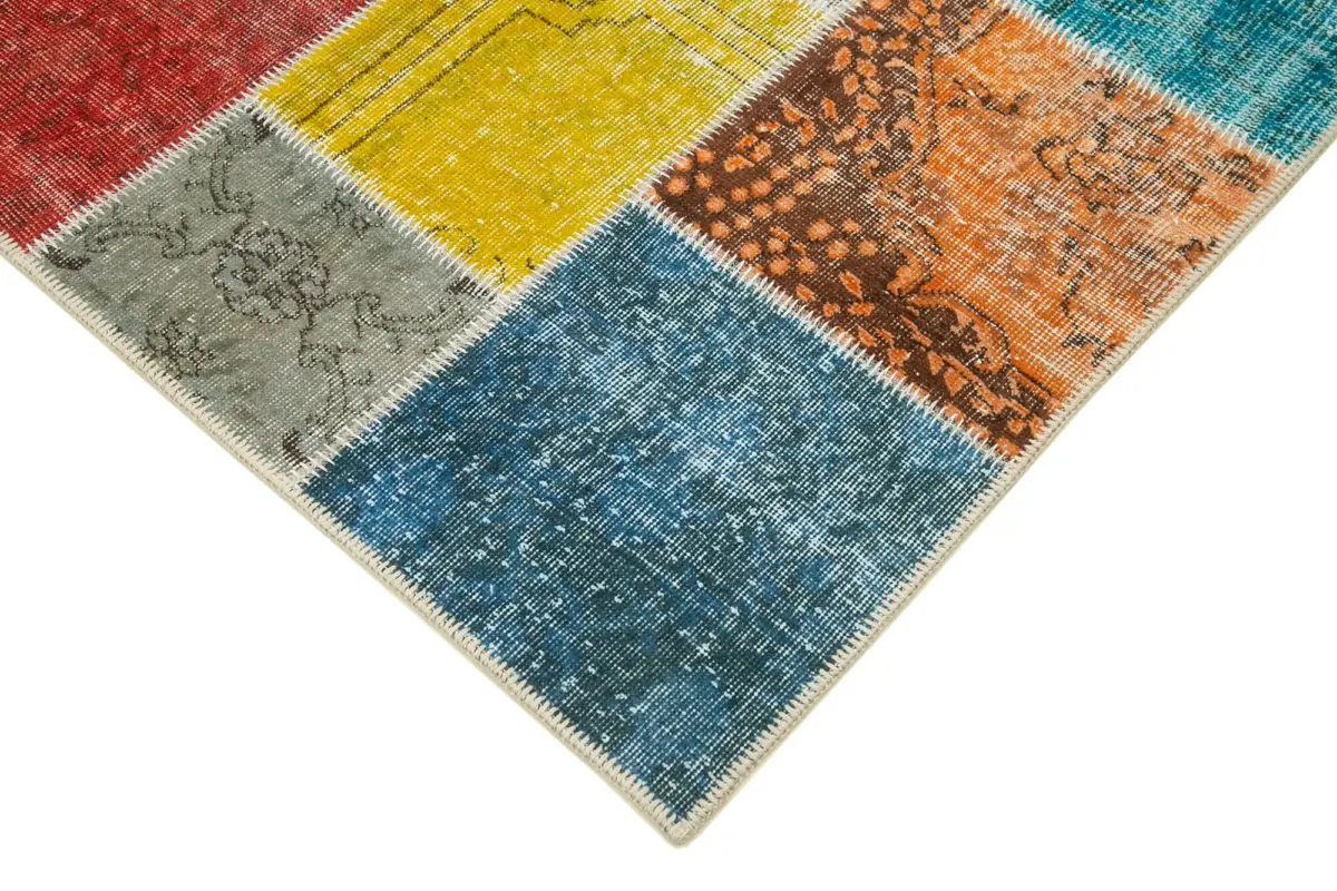 Patchwork Multi Pamuk Üzerine Yün El Dokuma Kilim-145x208 - Görsel 4