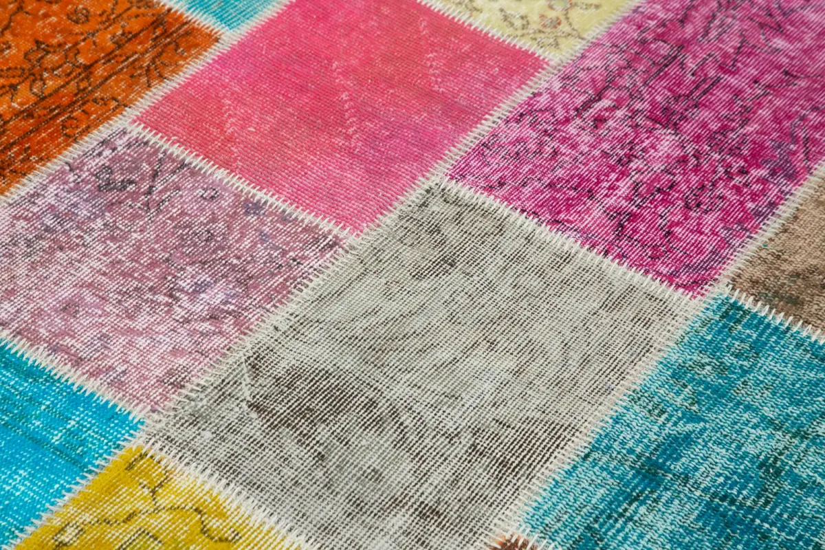 Patchwork Multi Pamuk Üzerine Yün El Dokuma Kilim-145x208 - Görsel 5