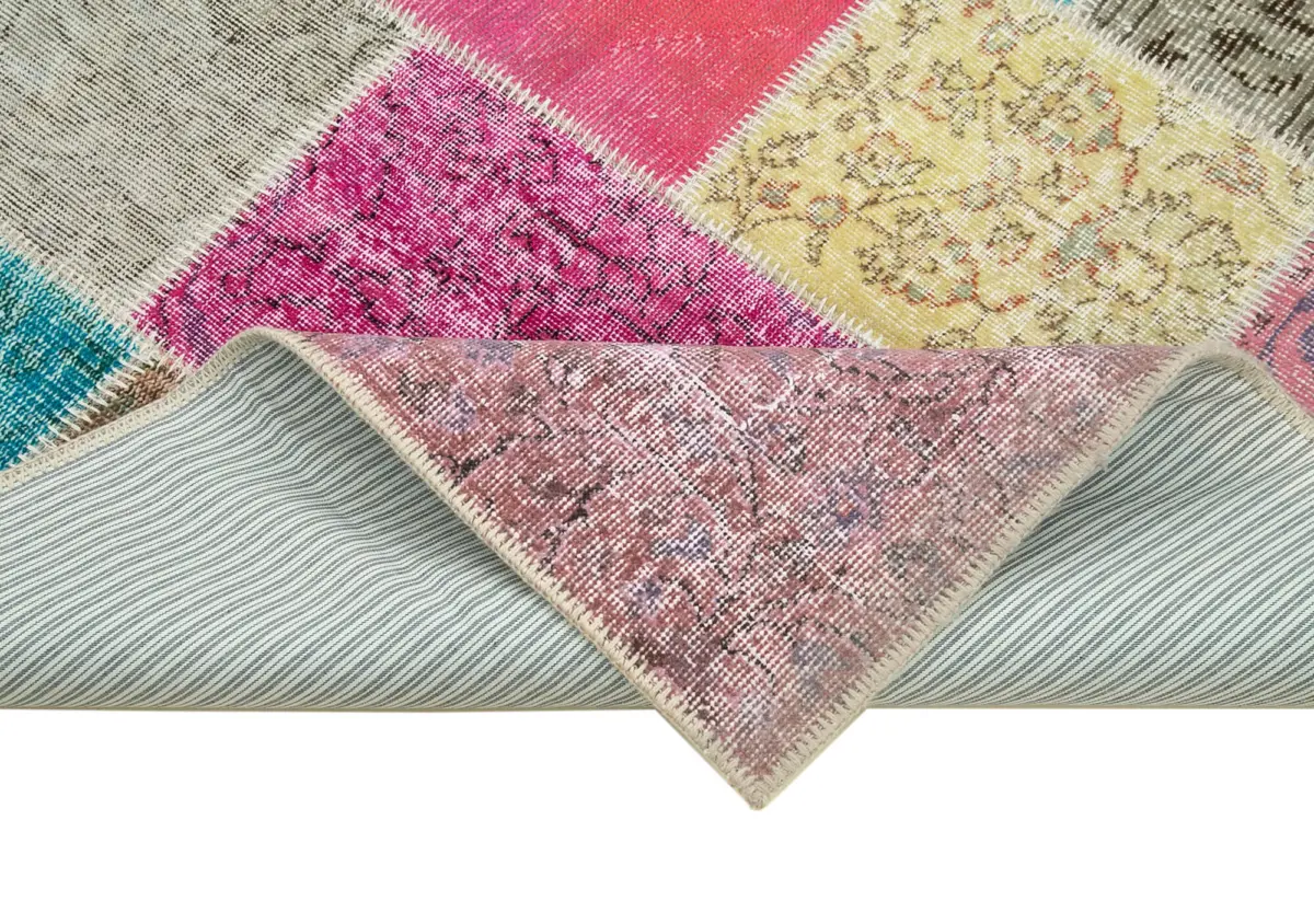 Patchwork Multi Pamuk Üzerine Yün El Dokuma Kilim-145x208 - Görsel 6