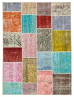 Patchwork Multi Pamuk Üzerine Yün El Dokuma Kilim-146x201