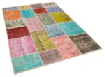Patchwork Multi Pamuk Üzerine Yün El Dokuma Kilim-146x201 - Görsel 2