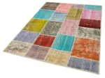 Patchwork Multi Pamuk Üzerine Yün El Dokuma Kilim-146x201 - Görsel 3