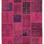 Patchwork Pembe Pamuk Üzerine Yün El Dokuma Kilim-140x205