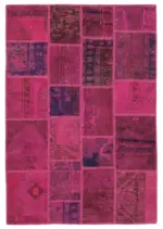 Patchwork Pembe Pamuk Üzerine Yün El Dokuma Kilim-140x205