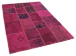 Patchwork Pembe Pamuk Üzerine Yün El Dokuma Kilim-140x205 - Görsel 2