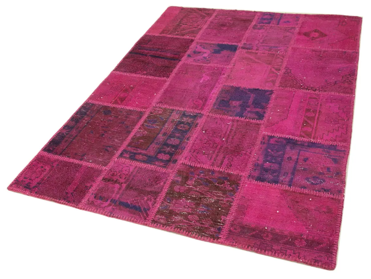 Patchwork Pembe Pamuk Üzerine Yün El Dokuma Kilim-140x205 - Görsel 3