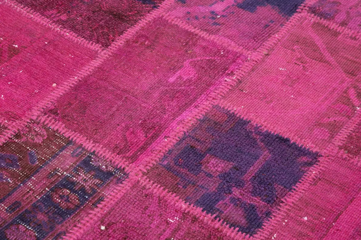 Patchwork Pembe Pamuk Üzerine Yün El Dokuma Kilim-140x205 - Görsel 5