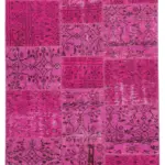 Patchwork Pembe Pamuk Üzerine Yün El Dokuma Kilim-140x200
