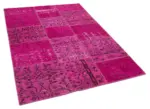 Patchwork Pembe Pamuk Üzerine Yün El Dokuma Kilim-140x200 - Görsel 2